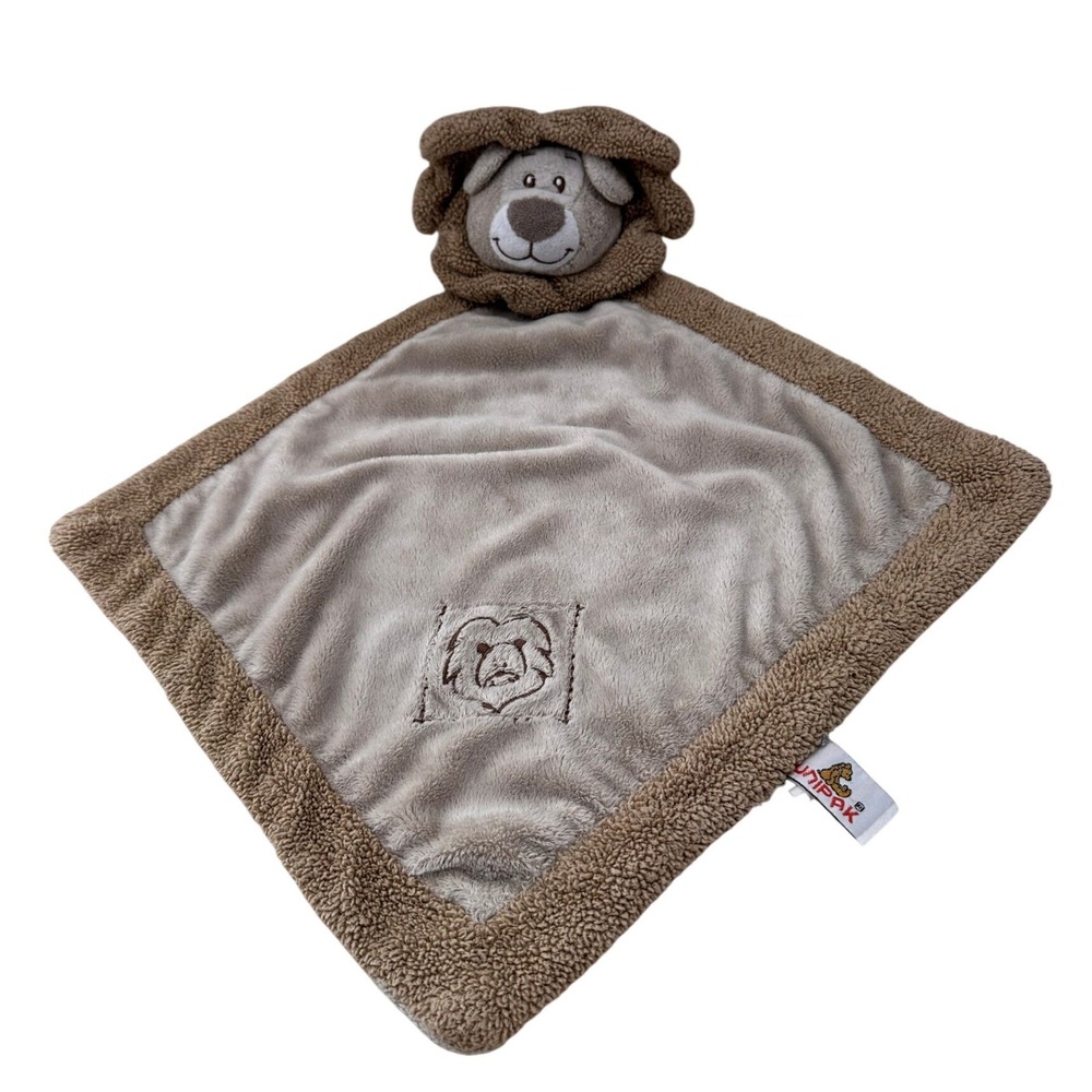 Unipak Lion Baby Security Blanket Lovey Tan‎ Brown Plush Sherpa Trim 14" PA